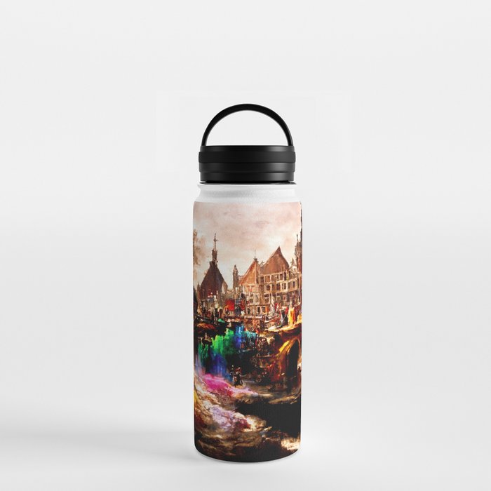 Medieval Town in a Fantasy Colorful World Water Bottle