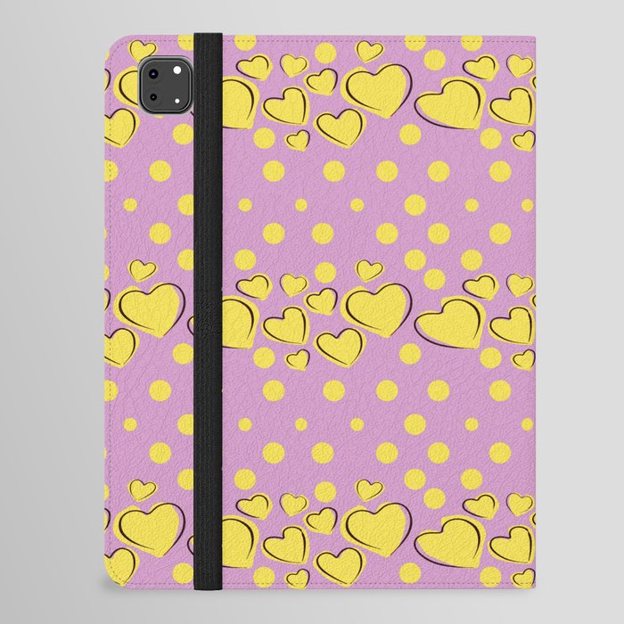 Orchid Pink And Yellow Heart Polka Dots,Pink And Yellow Heart Pattern,Pink And Yellow Polka Dot Back Ground,Pink And Yellow Abstract,Pink And Yellow Valentines Heart Pattern. iPad Folio Case