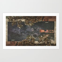 Dive into the Universe Art Print | Galaxy, Pool, Stars, Retro, Holiday, Sky, Flowers, Space, Swimming, Vintage 