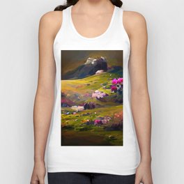 Flower Field and Volcano Unisex Tank Top