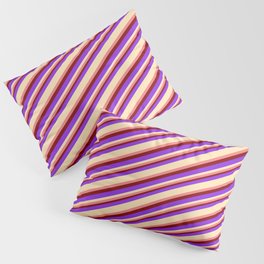 [ Thumbnail: Purple, Beige, Light Coral & Maroon Colored Lined/Striped Pattern Pillow Sham ]