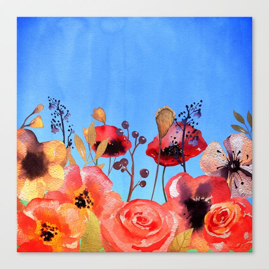 Summer meadow with Flowers and Poppies in Twilight on #Society6 Canvas Print