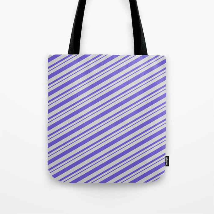 Light Grey & Slate Blue Colored Lines Pattern Tote Bag