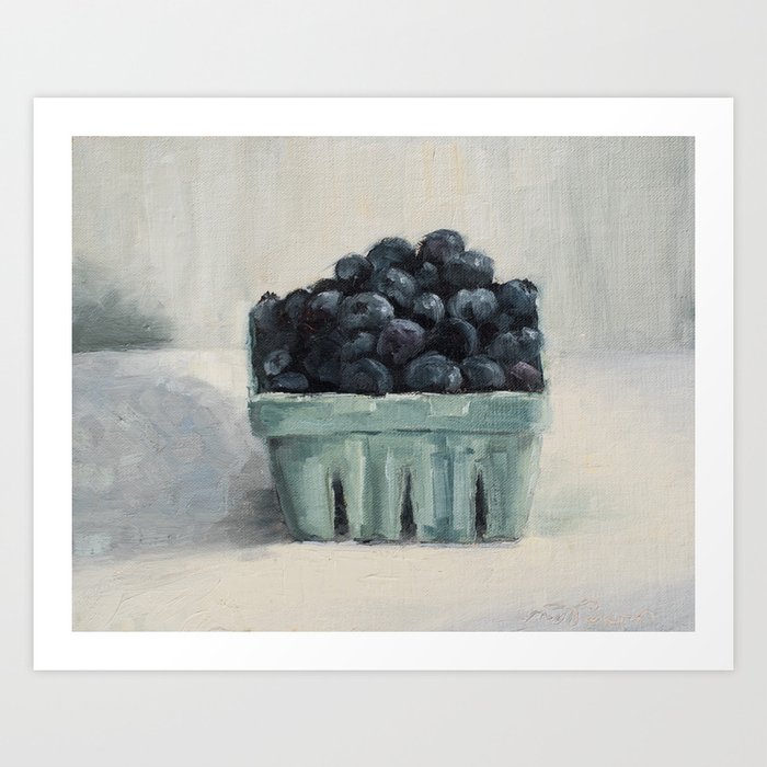 blueberries in a paper crate Art Print