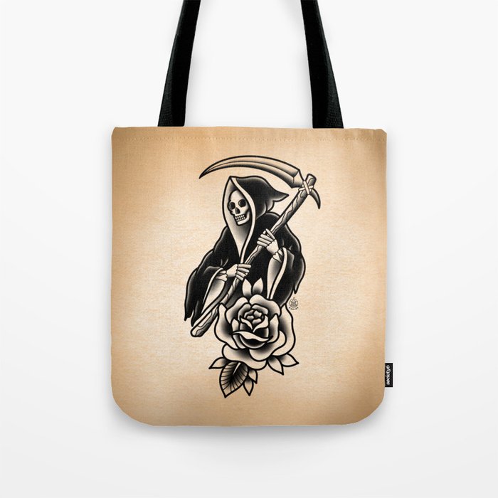 Grim Reaper Tattoo - BW Tote Bag