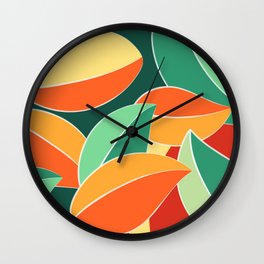 Soft Colorful Leaves Foliage Abstract Nature Art Drawing In Warm Natural African Color Palette Wall Clock