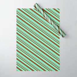 [ Thumbnail: Brown & Aquamarine Colored Lines/Stripes Pattern Wrapping Paper ]