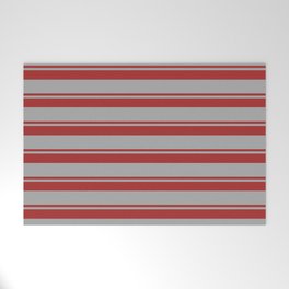 [ Thumbnail: Brown & Dark Gray Colored Lined Pattern Welcome Mat ]