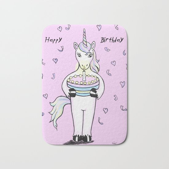 Happy Birthday Unicorn (rose/pink) Bath Mat