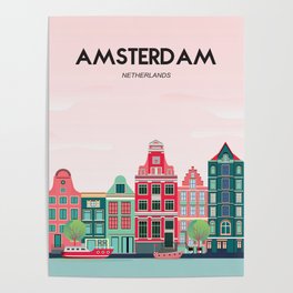 Vintage Amsterdam Holland Travel Poster Poster