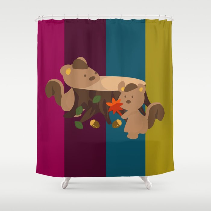 Contemporary Fall Graphic Squirrels Shower Curtain