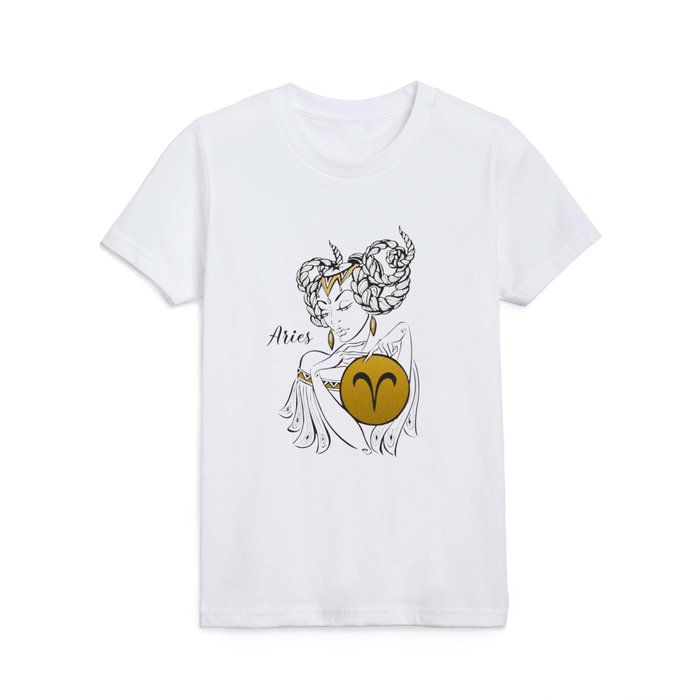 Aries - Beautiful Girl Gold Illu Zodiac Kids T Shirt