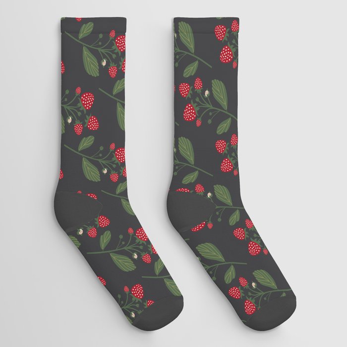 strawberry plants on charcoal Socks