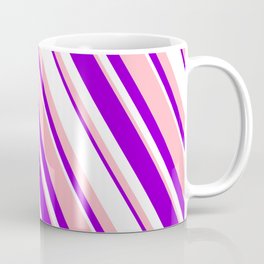 [ Thumbnail: Light Pink, Dark Violet, and White Colored Lined/Striped Pattern Coffee Mug ]