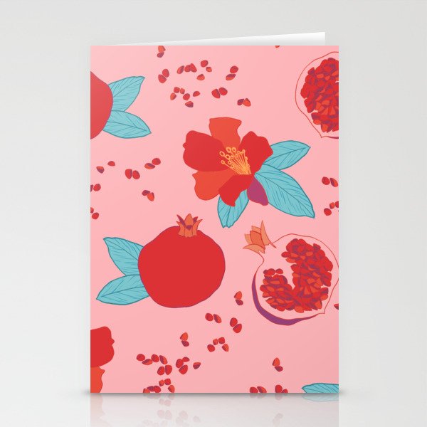 Pomegranate fruit and flower pink and red pattern Stationery Cards