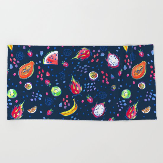 Tropical fruits pattern Beach Towel
