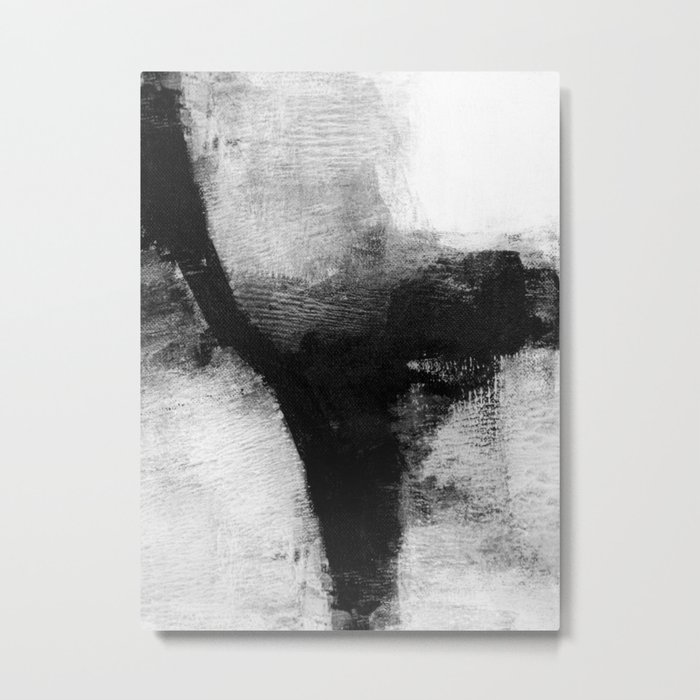Black and White Textured Abstract Painting "Delve 1" Metal Print