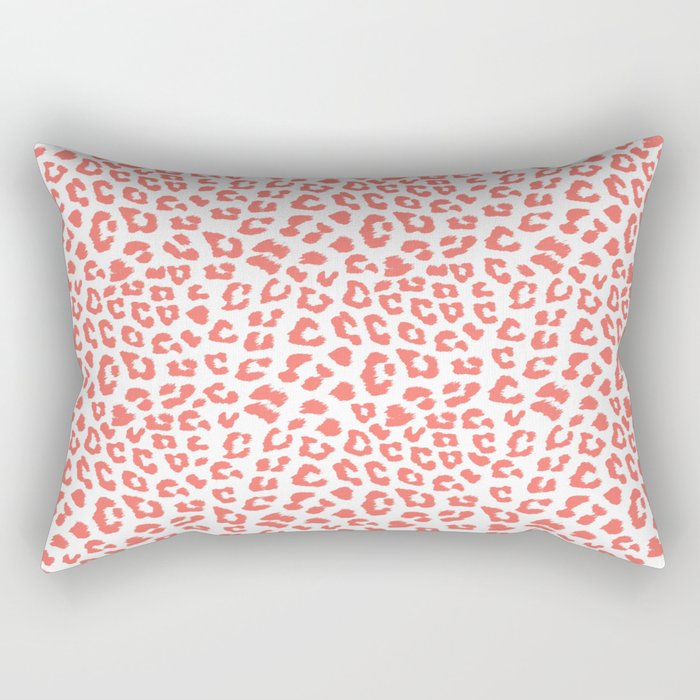 Living Coral Leopard Animal Print Rectangular Pillow