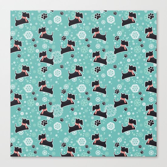 Snowy Scottie Dog Christmas Pattern Canvas Print