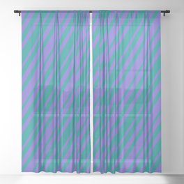 [ Thumbnail: Slate Blue & Dark Cyan Colored Lined Pattern Sheer Curtain ]