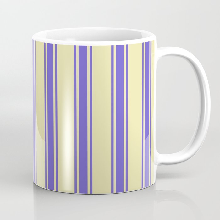 Pale Goldenrod and Slate Blue Colored Striped/Lined Pattern Coffee Mug