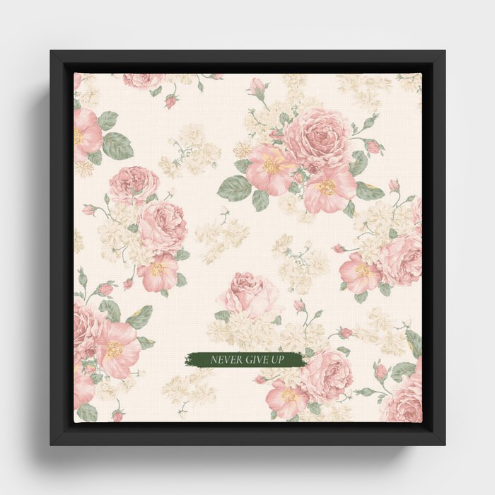Embroidery floral pattern with Roses Framed Canvas