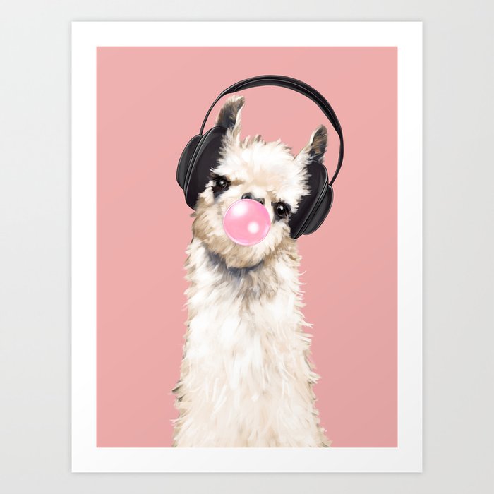 Chewing Llama enjoying Music 01 Art Print