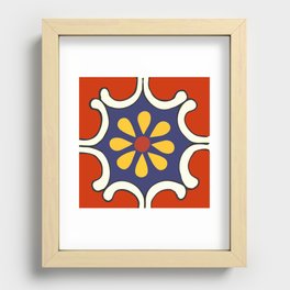 Talavera Mexican Bold Yellow Flora with Red Background Recessed Framed Print
