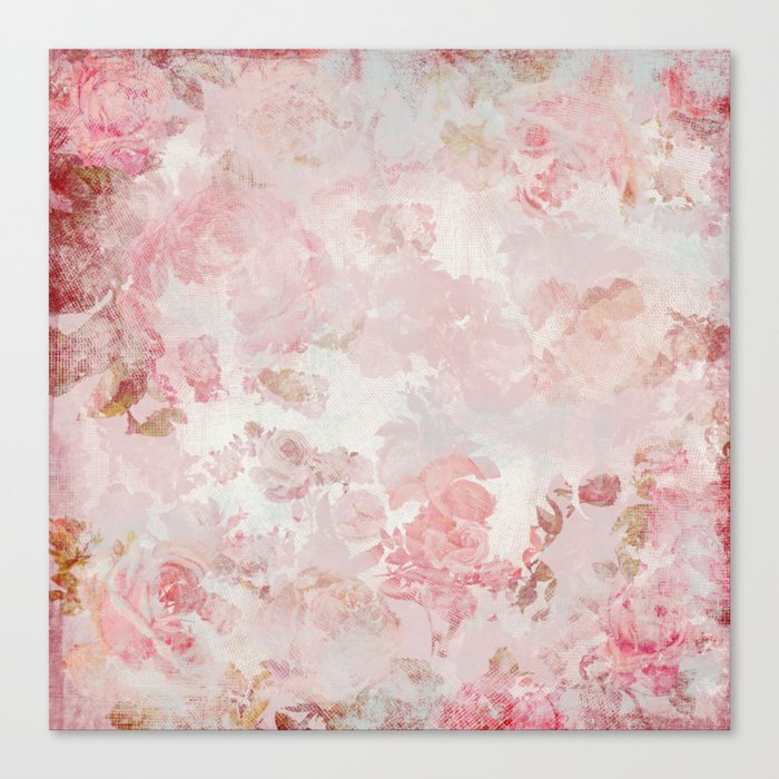 Vintage Floral Rose Roses painterly pattern in pink Canvas Print