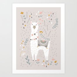 Sweet Llama on Gray Art Print