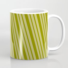 [ Thumbnail: Green & Dark Khaki Colored Lines/Stripes Pattern Coffee Mug ]