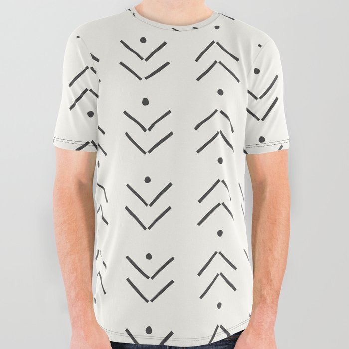 Arrow Lines Geometric Pattern 39 in Black Beige All Over Graphic Tee