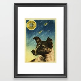Laika — Soviet vintage space poster [Sovietwave] Framed Art Print