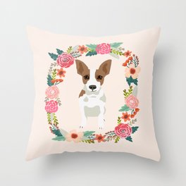 rat terrier floral wreath dog breed pet portrait pure breed dog lovers Throw Pillow