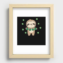 Sloth With Shamrocks Cute Animals For Luck Recessed Framed Print