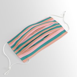 [ Thumbnail: Light Pink, Teal & Dark Salmon Colored Lines/Stripes Pattern Face Mask ]