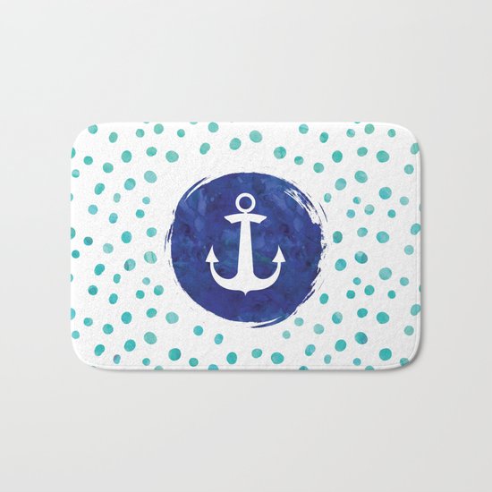 Watercolor Ship's Anchor Bath Mat
