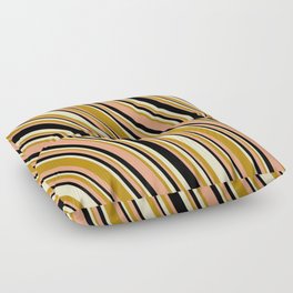 [ Thumbnail: Bisque, Dark Goldenrod, Light Salmon & Black Colored Stripes/Lines Pattern Floor Pillow ]