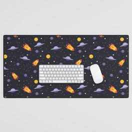 Space,planets,spaceship,moon,stars Desk Mat
