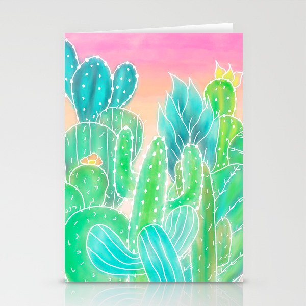 Modern tropical exotic summer cactus illustration pink ombre watercolor Stationery Cards