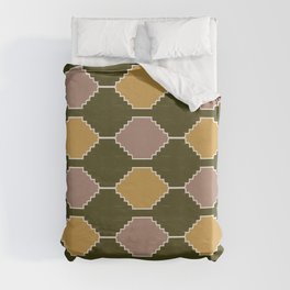 Retro Hygge Tribal Checker Pattern in Green Duvet Cover