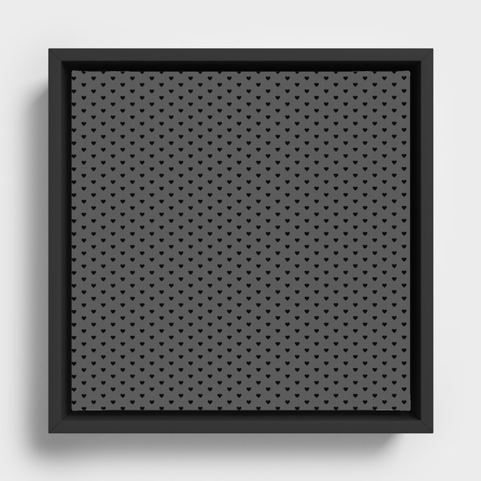 Small Black Heart pattern On Dark Grey Background Framed Canvas