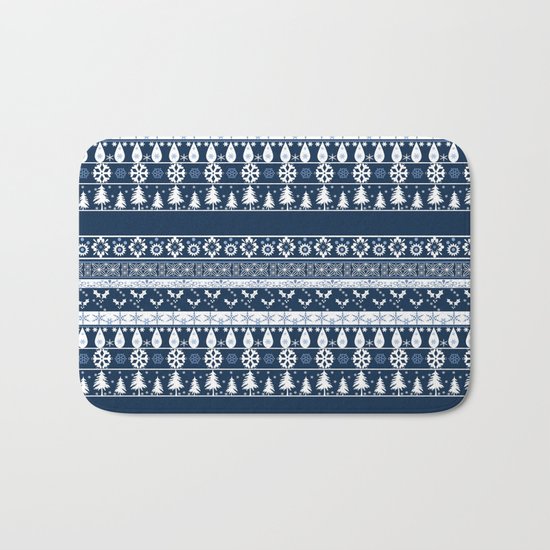 Retro . Christmas pattern . Blue background . Bath Mat
