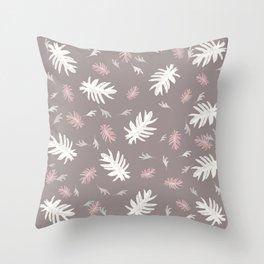 Palms pattern brown tan pink white light-grey autumn fall tropical society6 Throw Pillow