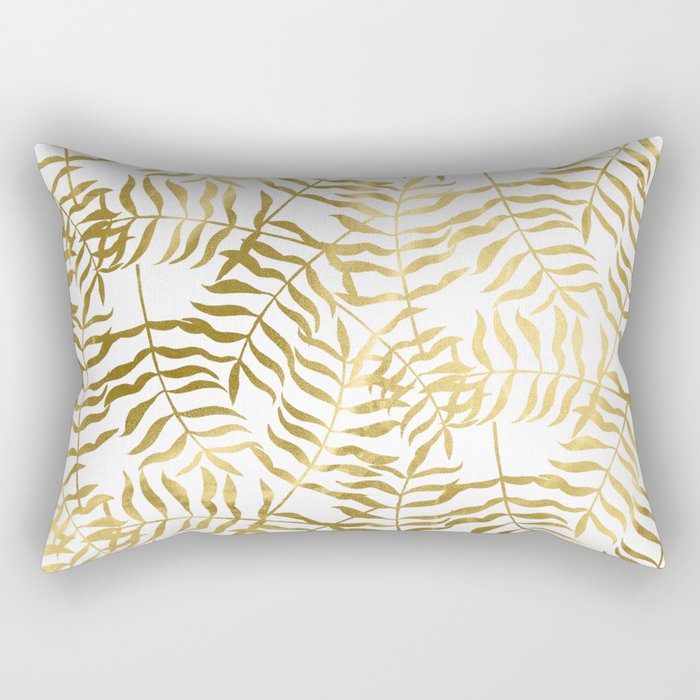 Gold Leaves on White Rectangular Pillow