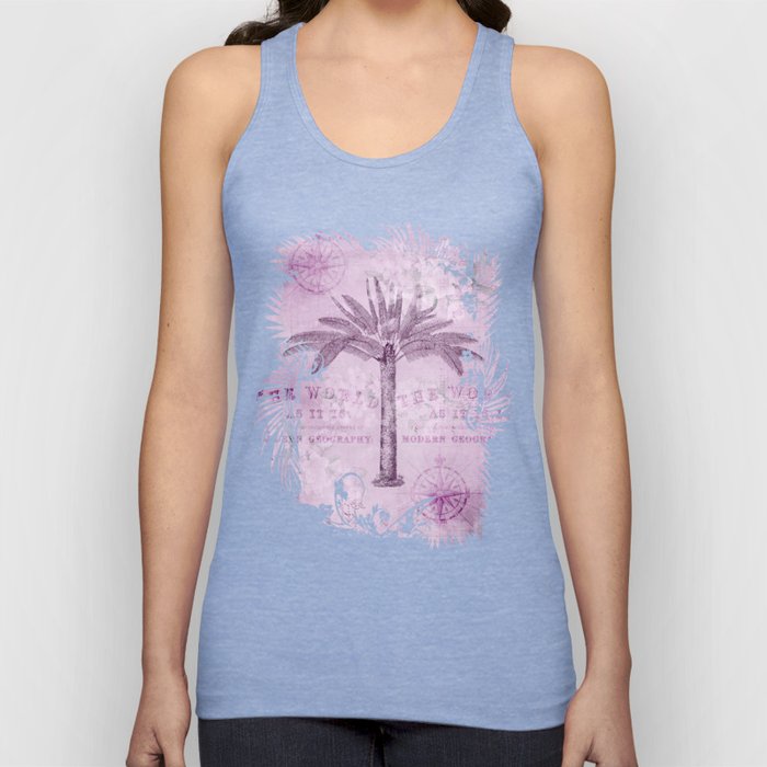 Pink Vintage Palm Tree And Travel Typography Art Tank Top