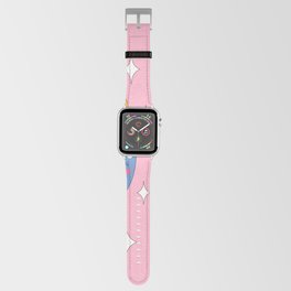 Retro mushrooms and smiles and sparkles. Pink background. Apple Watch Band