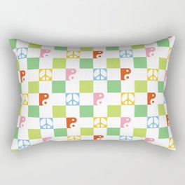 Checkered Peace Symbol & Yin Yang Pattern \\ Funky Multicolor Rectangular Pillow