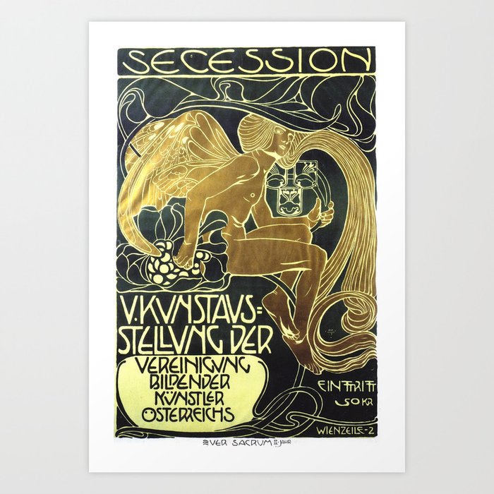 Art Nouveau Vintage Poster by Koloman Moser for the 5th Exhibition of the Wiender Secession Art Print