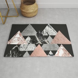 Marble Rose Gold Silver and Floral Geo Triangles Rug